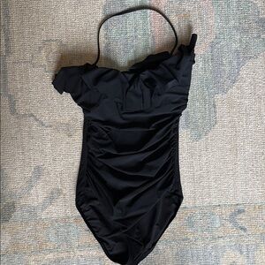 Black Ruffled J. Crew One-Piece Swimsuit